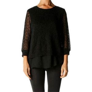 Lucky Brand Black Lace Retro Sweater Top Small